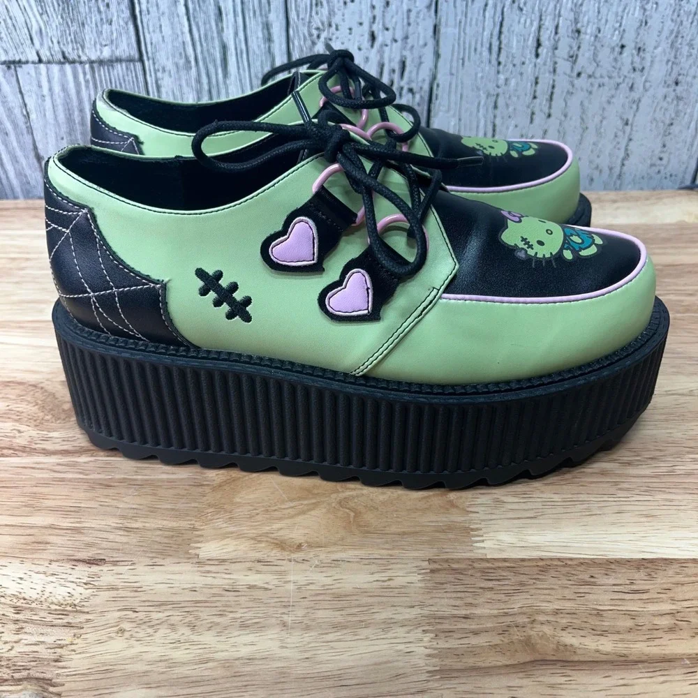 YRU x Hello Kitty Frankenstein Platform Creepers Lime Green Women Shoes size 9